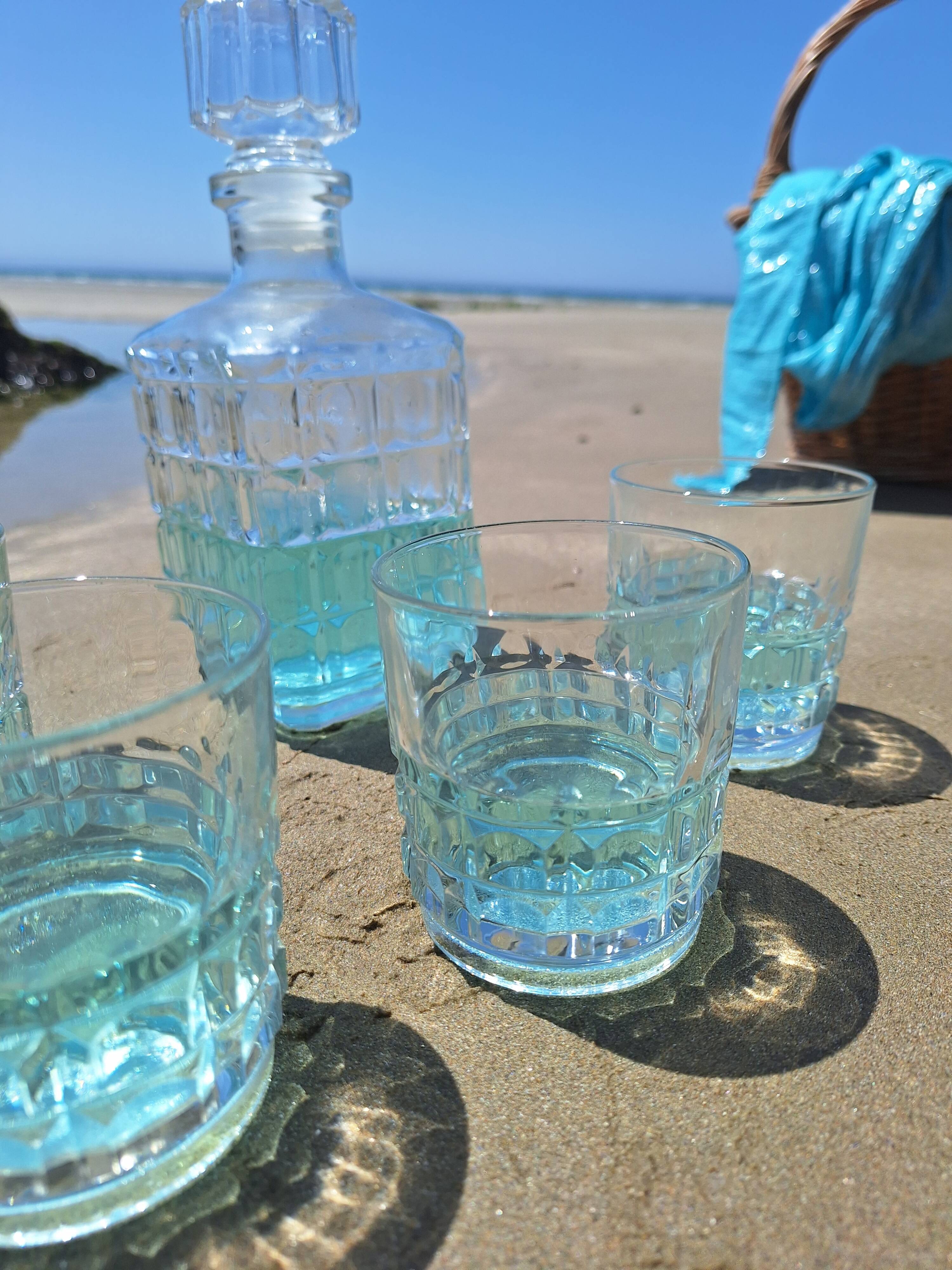 Vintage whiskey decanter and glasses