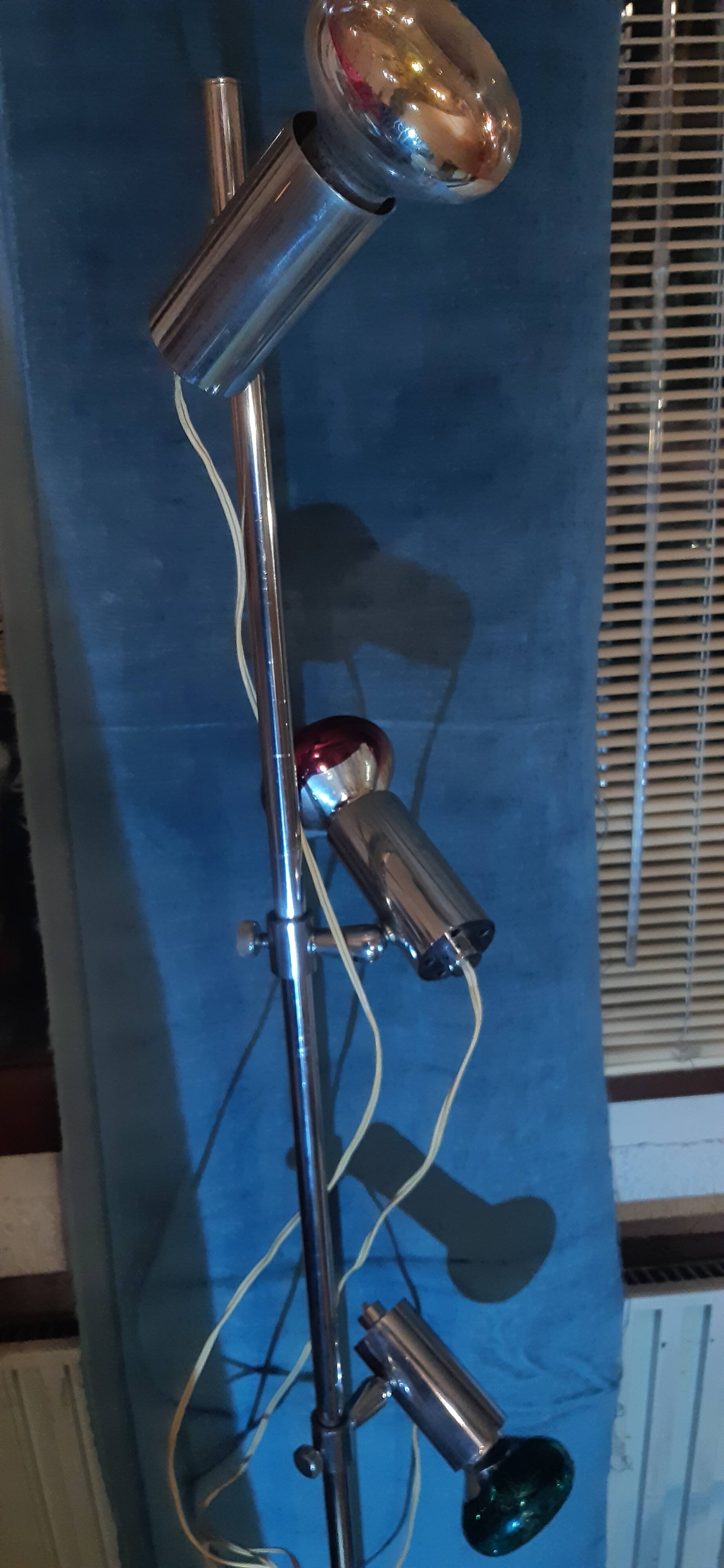 Vintage floor lamp 3 chrome spots France 1970