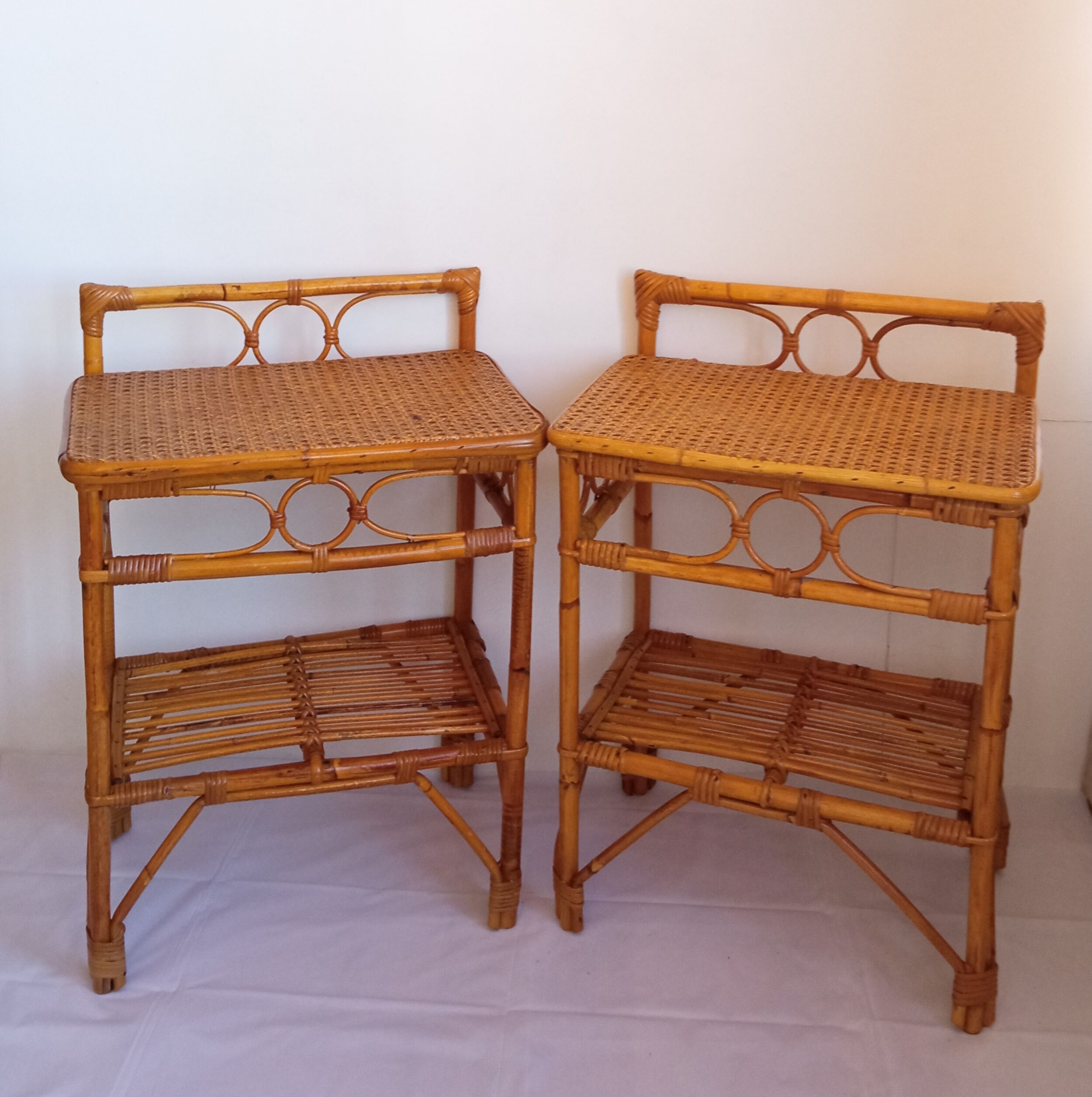 Pair of bamboo bedside tables