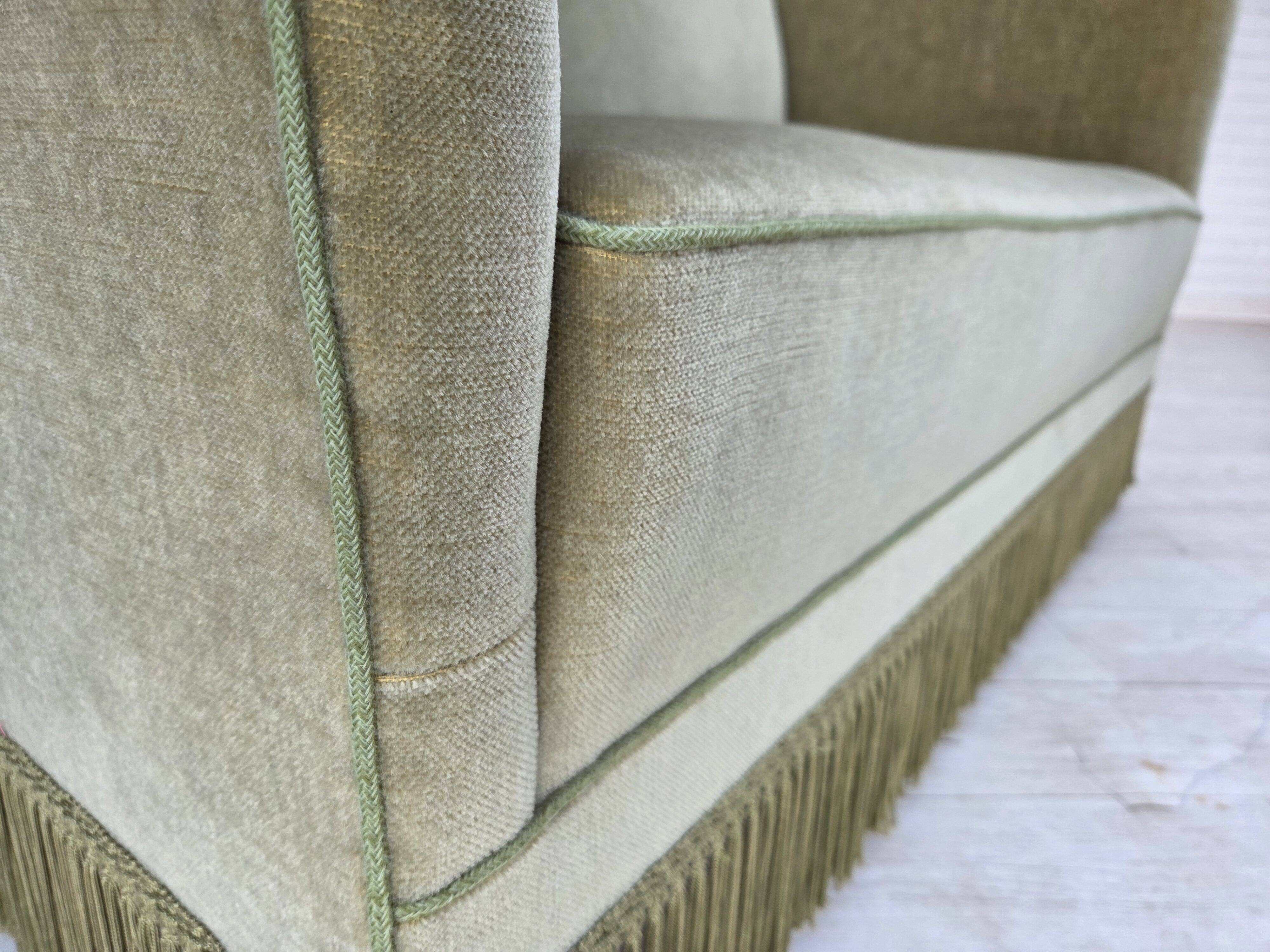 1970s, Danish 2-seater sofa, furniture velour, beech wood legs.