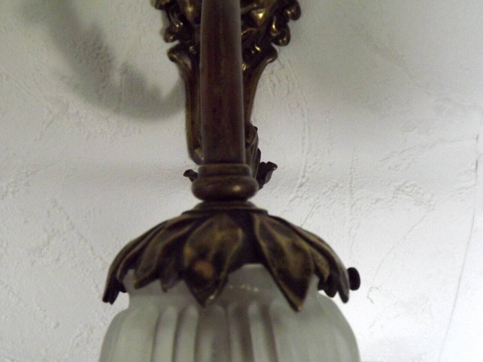 Pair French Antique Brass Greenman Single Wall Lights White Frilled Shade 4572