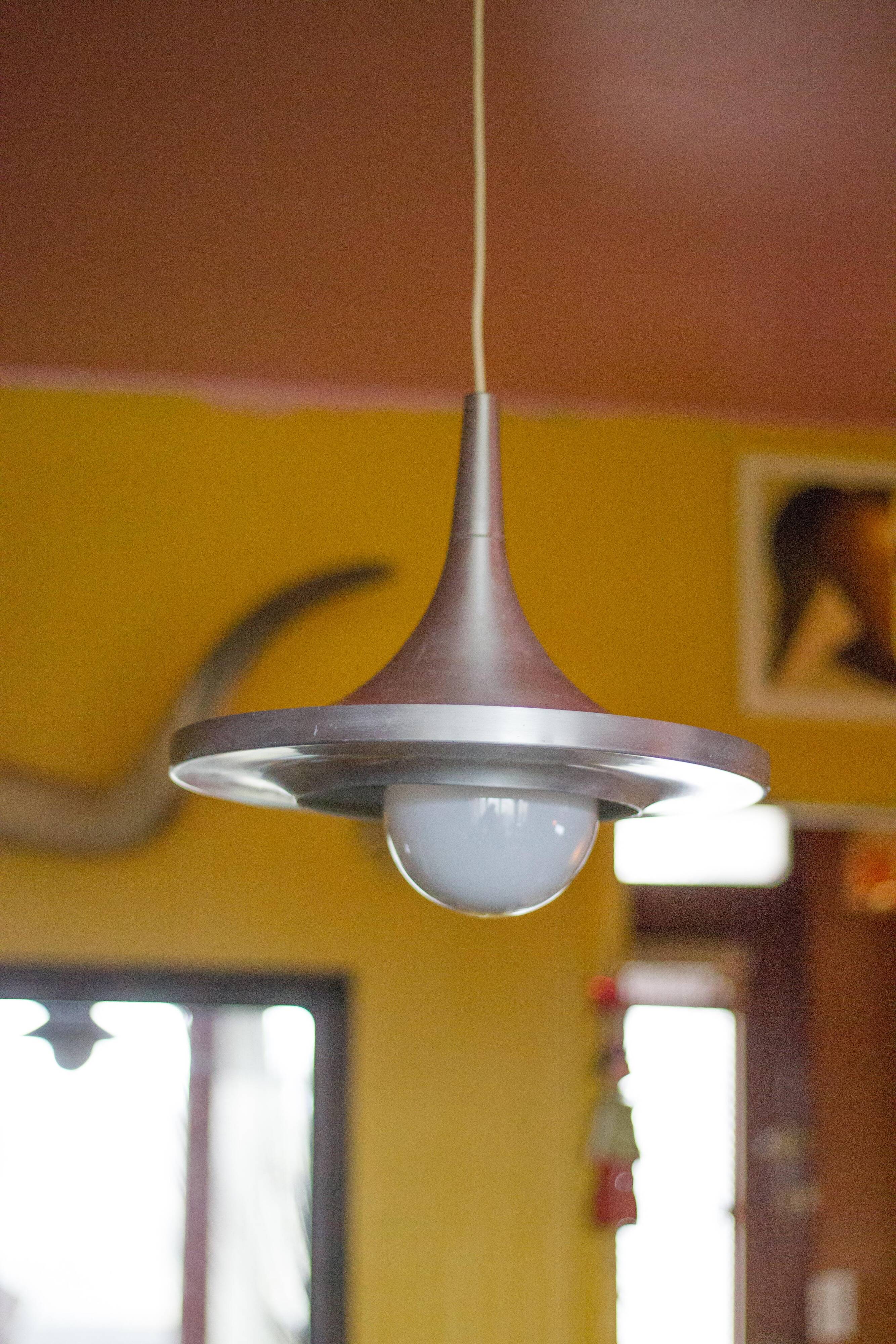 Space Age aluminum suspension, saucer suspension, vintage ceiling lamp, ceiling lamp