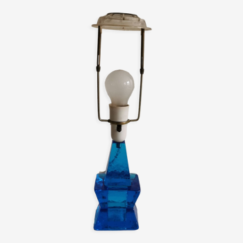 Lampe de table en verre bleu mer, produite par Danish Vitrika dans les années 1970-1980