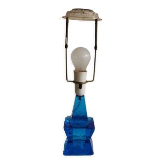 Sea blue glass table lamp, produced by Danish Vitrika in the 1970-1980s