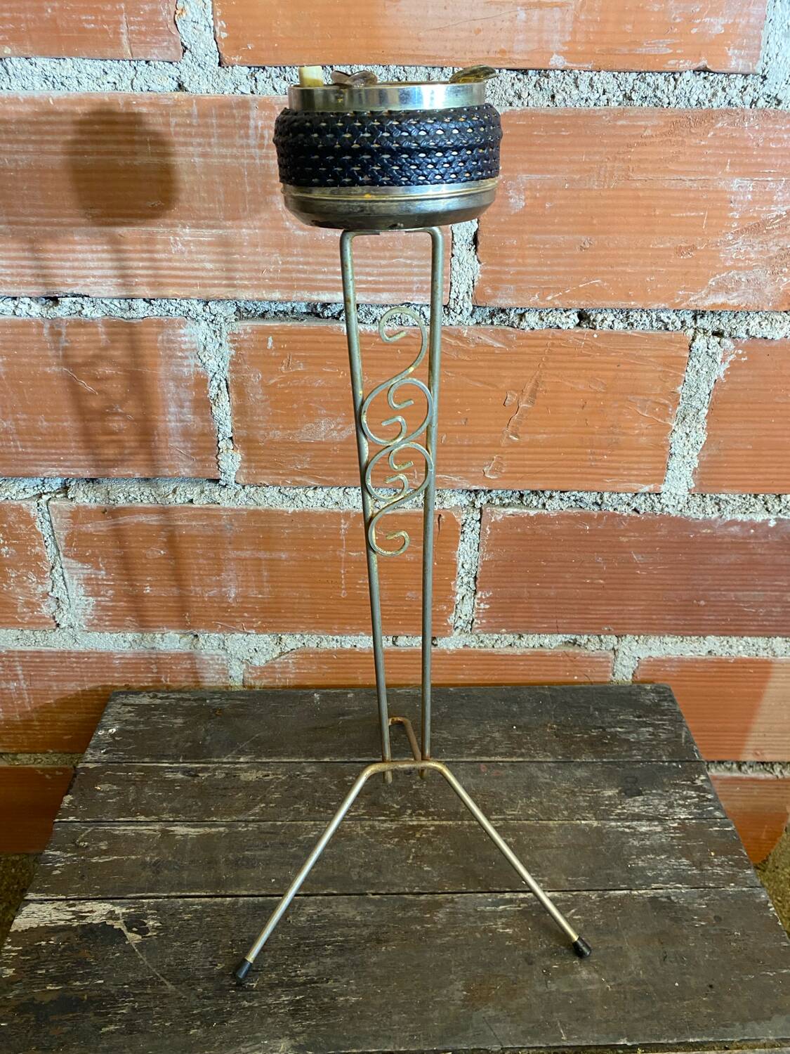 Tripod Metal Gold Ashtray + Vintage Push Ashtray