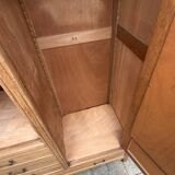 Parisian hotel wardrobe with bevelled mirror, solid raw oak, 1920.