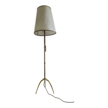Lampadaire du milieu du siècle avec cuir et laiton