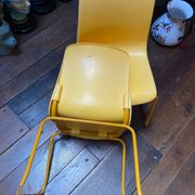 Duo of vintage Grofilex child kindergarten chairs yellow plastic