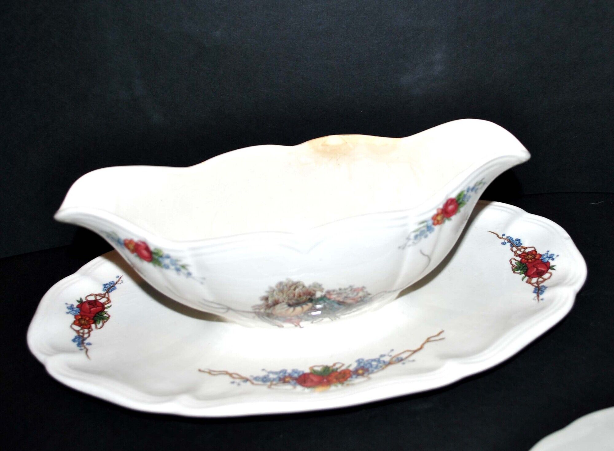 Set of 2 raviers and 1 Obernai saucière in earthenware of Sarreguemines - Décor of Loux