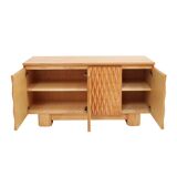 Hand-Carved Solid Oak Italian Sideboard with Four Doors, Brutalist Style