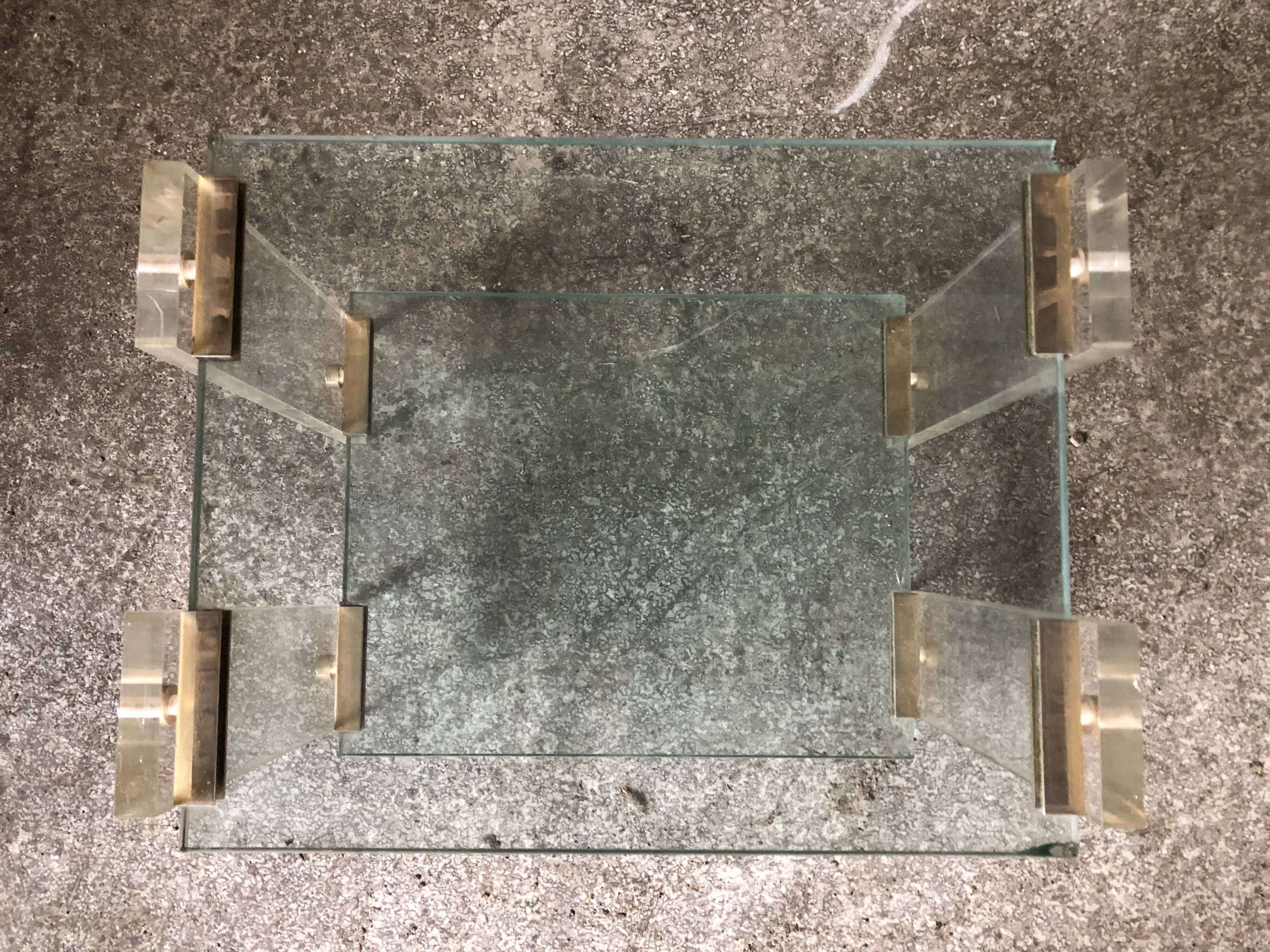 Pair bedside design plexi + brass + vintage glass trays