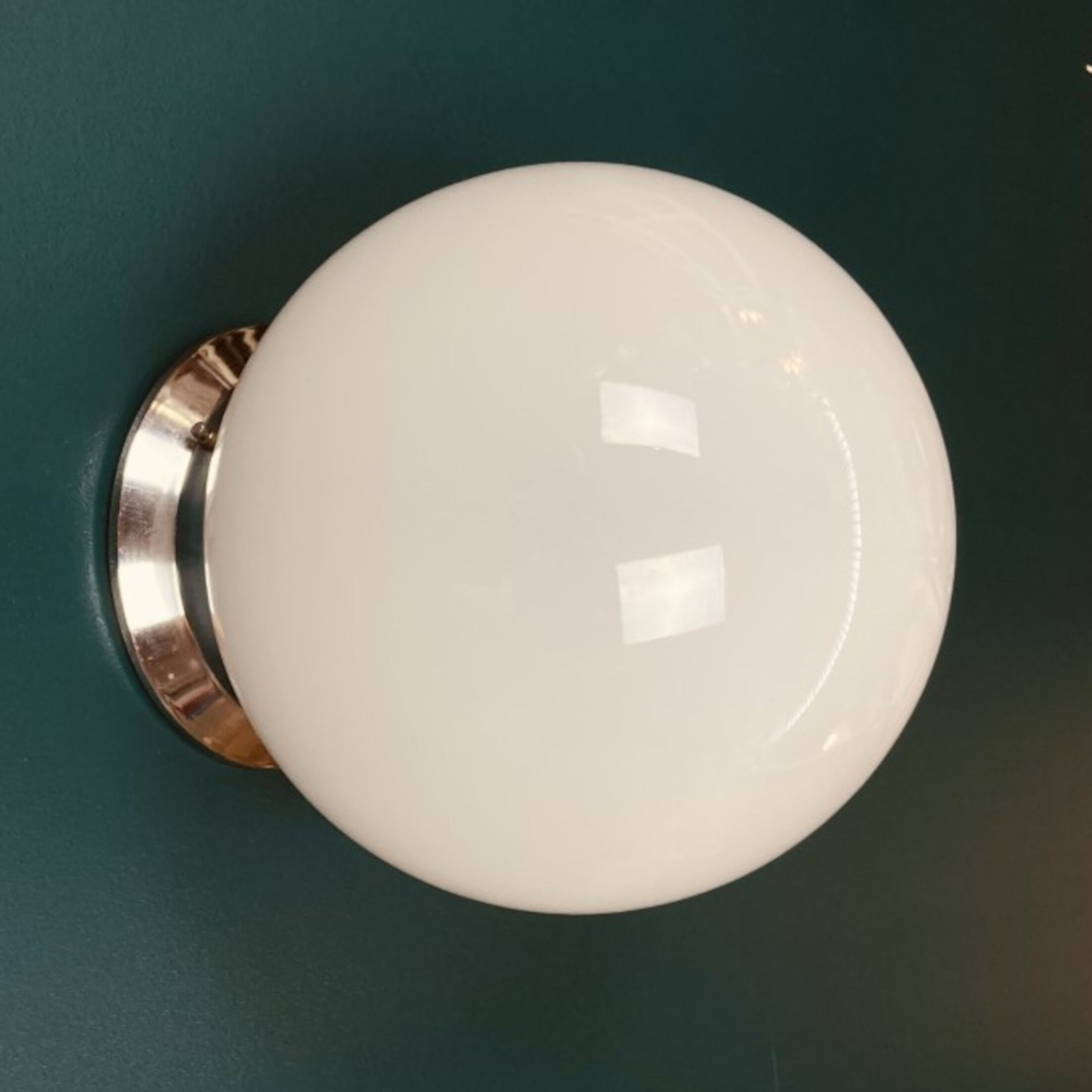 Globe in opaline wall lamp or ceiling lamp vintage diameter 20 cm and stainless steel base old school design