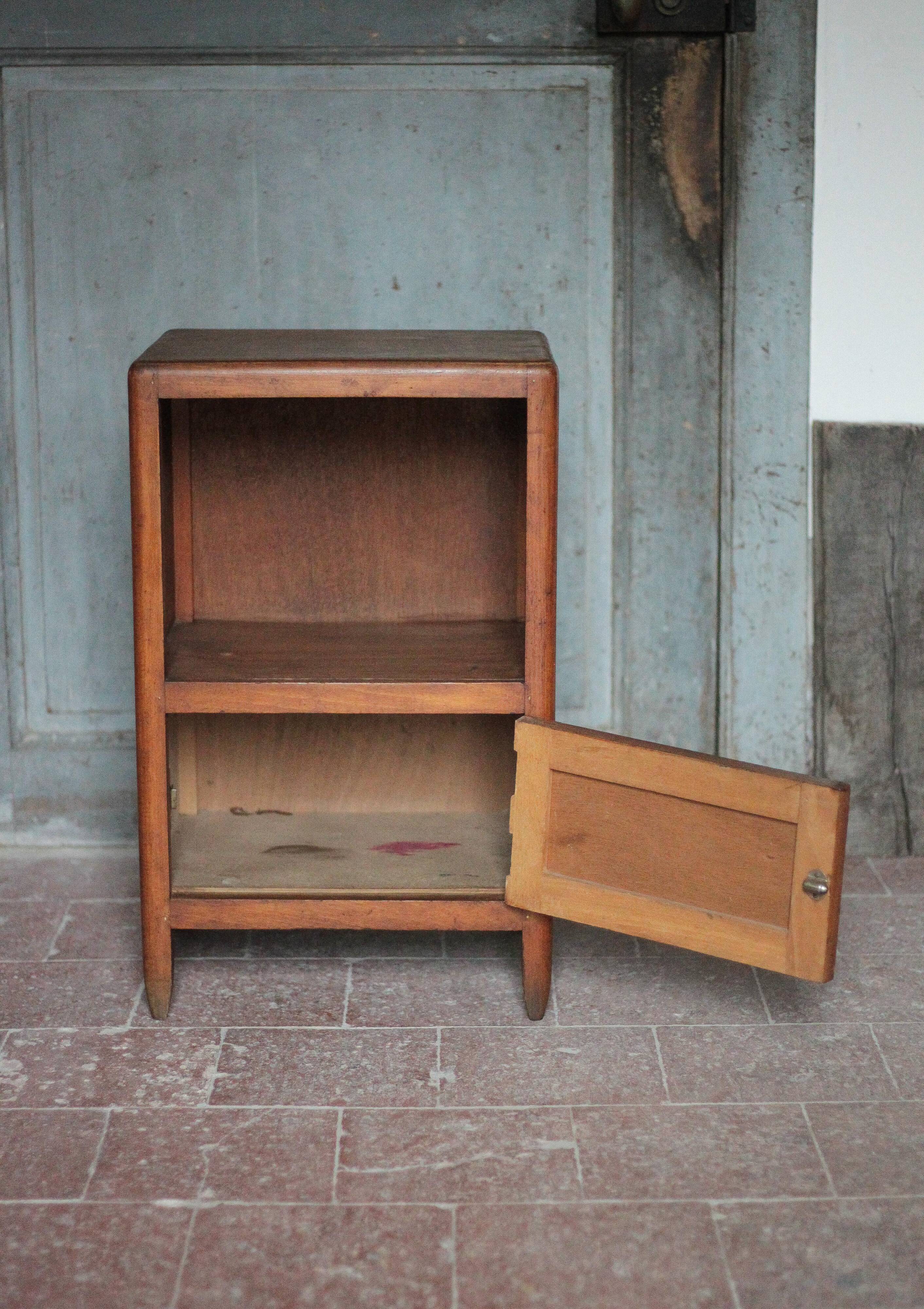Wooden bedside table with compartment, reconstruction period.