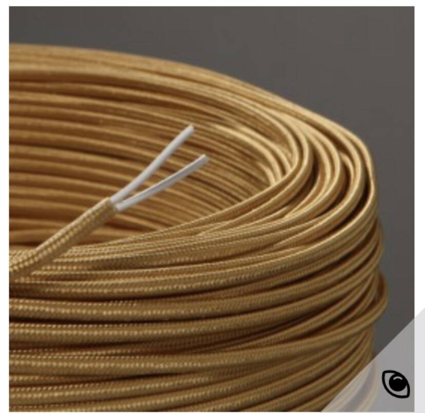 Turned wooden lamp base, fabric cable