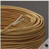 Turned wooden lamp base, fabric cable