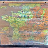 Old cardboard school map of France