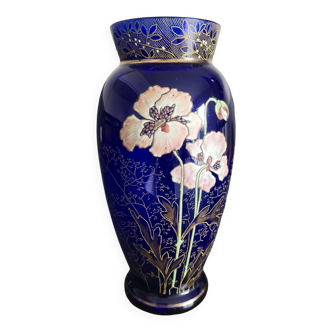 Vase en verre émaillé bleu cobalt Art Déco