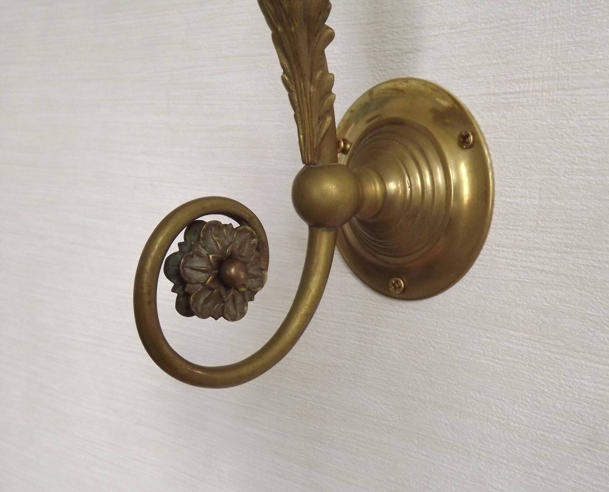 French Brass Single Wall Light with Pink & Clear Floral Glass Shade