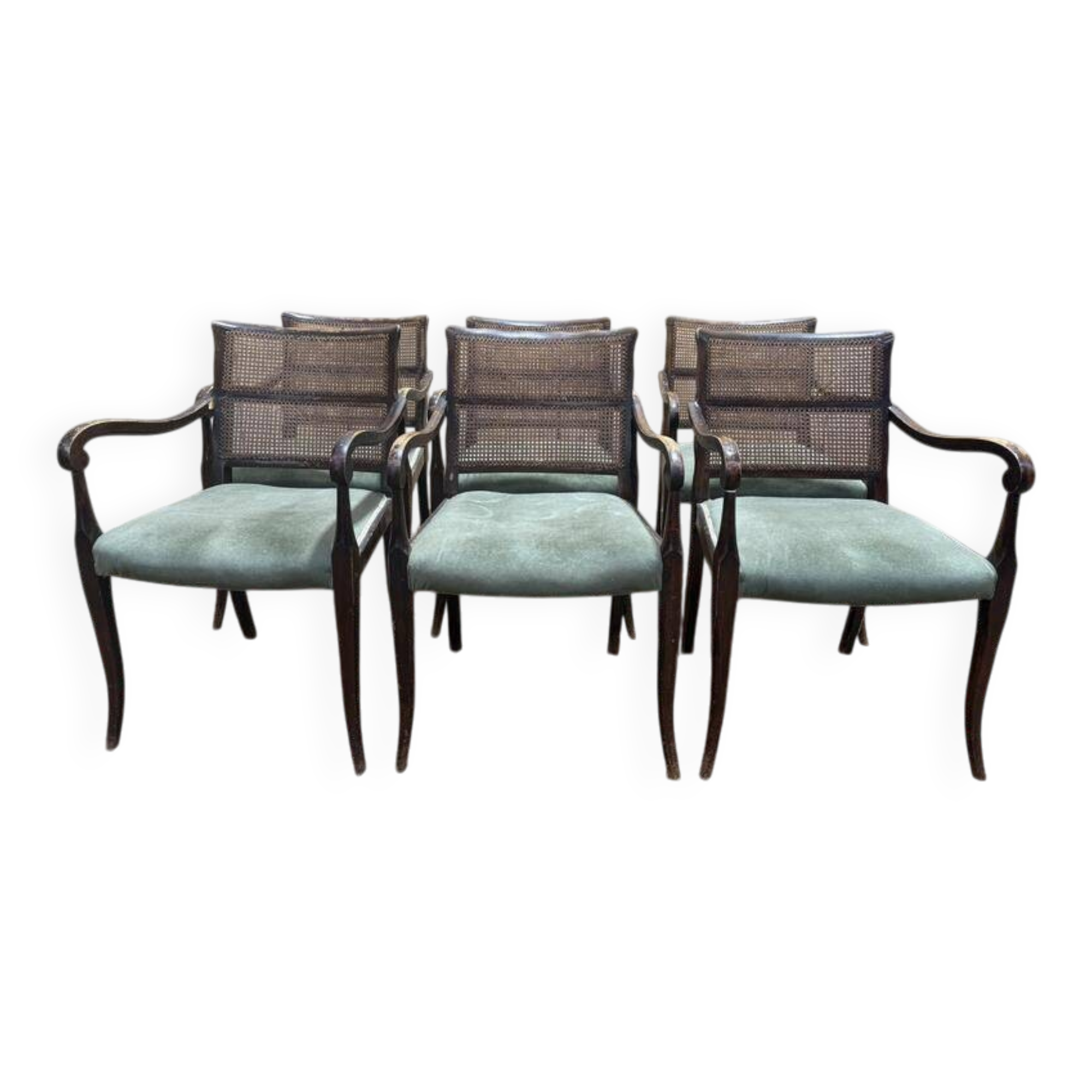Suite de 6 fauteuils anglais en cannage