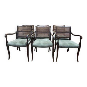 Suite de 6 fauteuils anglais en cannage