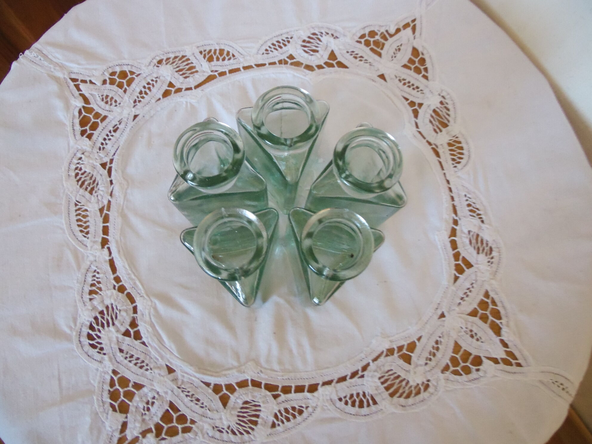 Lot of 5 triangular glass apothecary bottles