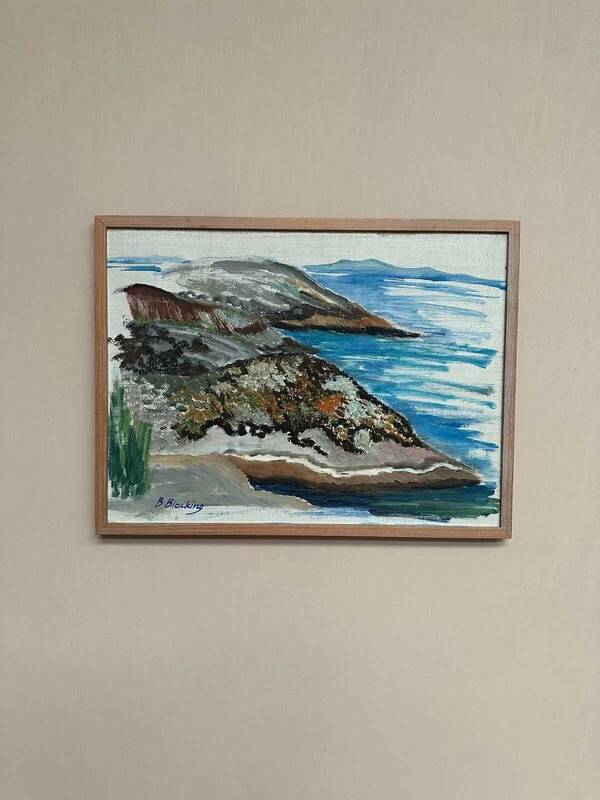 Swedish oil on canvas "At the Shore" by B. Blocking, vintage & framed 51x39cm