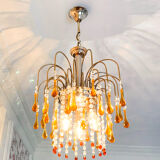 Lustre cascade Murano vintage en verre ambré et cristal, chandelier it