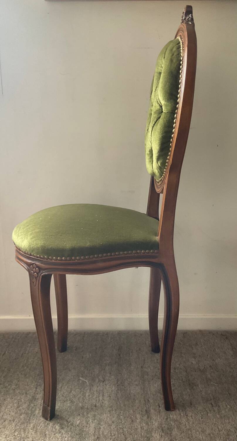 Antique wooden and velvet upholstered chair
