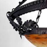 Wrought Iron and Glass Paste Pendant Light, Art Nouveau / Art Deco, Early 20th Century