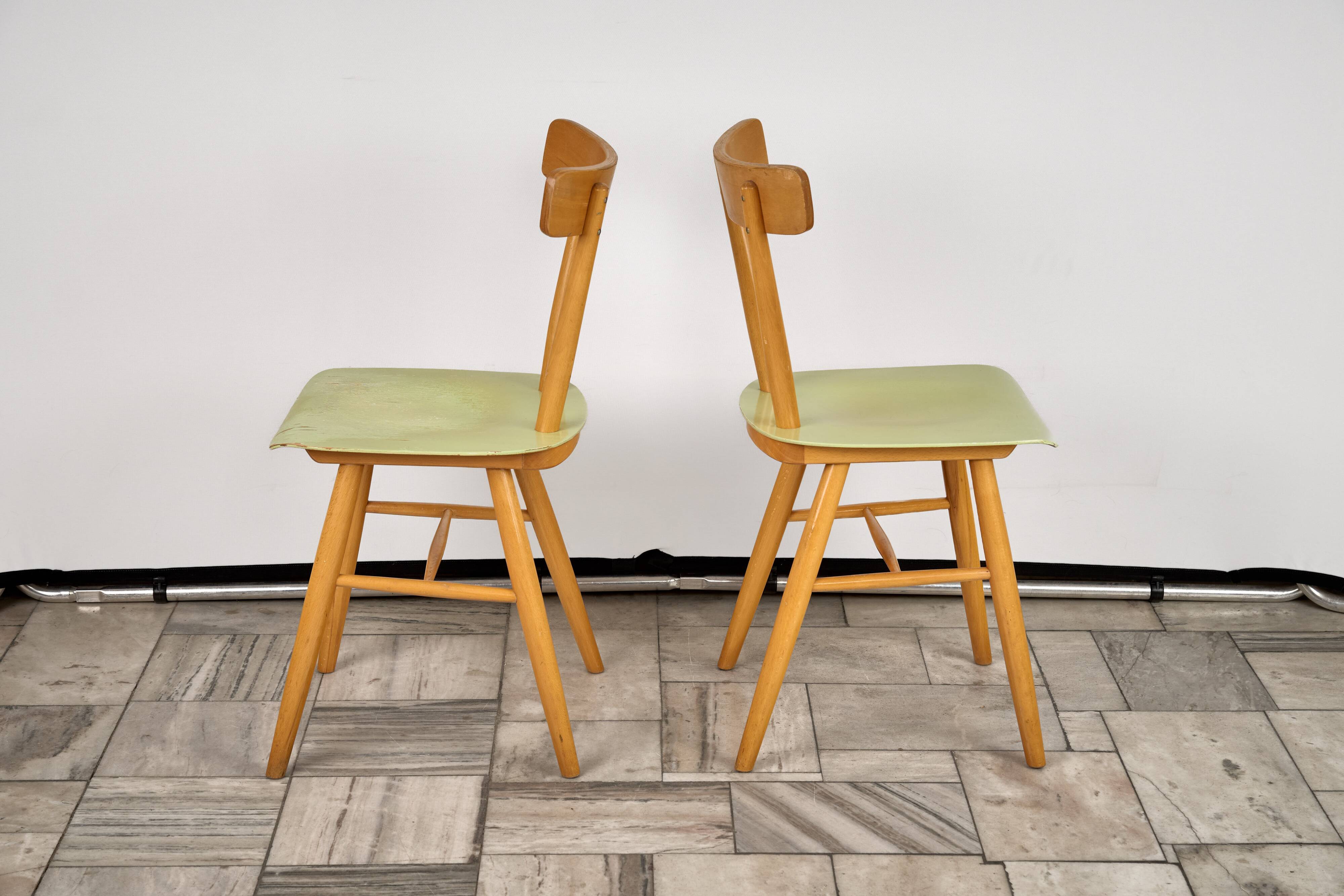 Set of 2 Beech Chairs, 1960s, Czechoslovakia