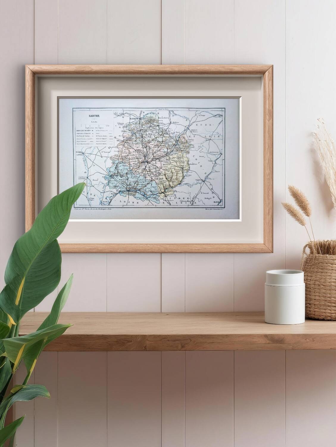 Printed in 1889, map of Sarthe. Authentic Vintage