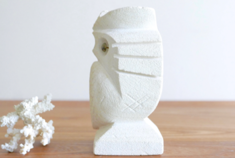 Stone owl, brass eyes, 1960s