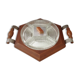 Mirror with service tray has art deco cocktail