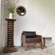 Modernist armchair in exotic wood and leather