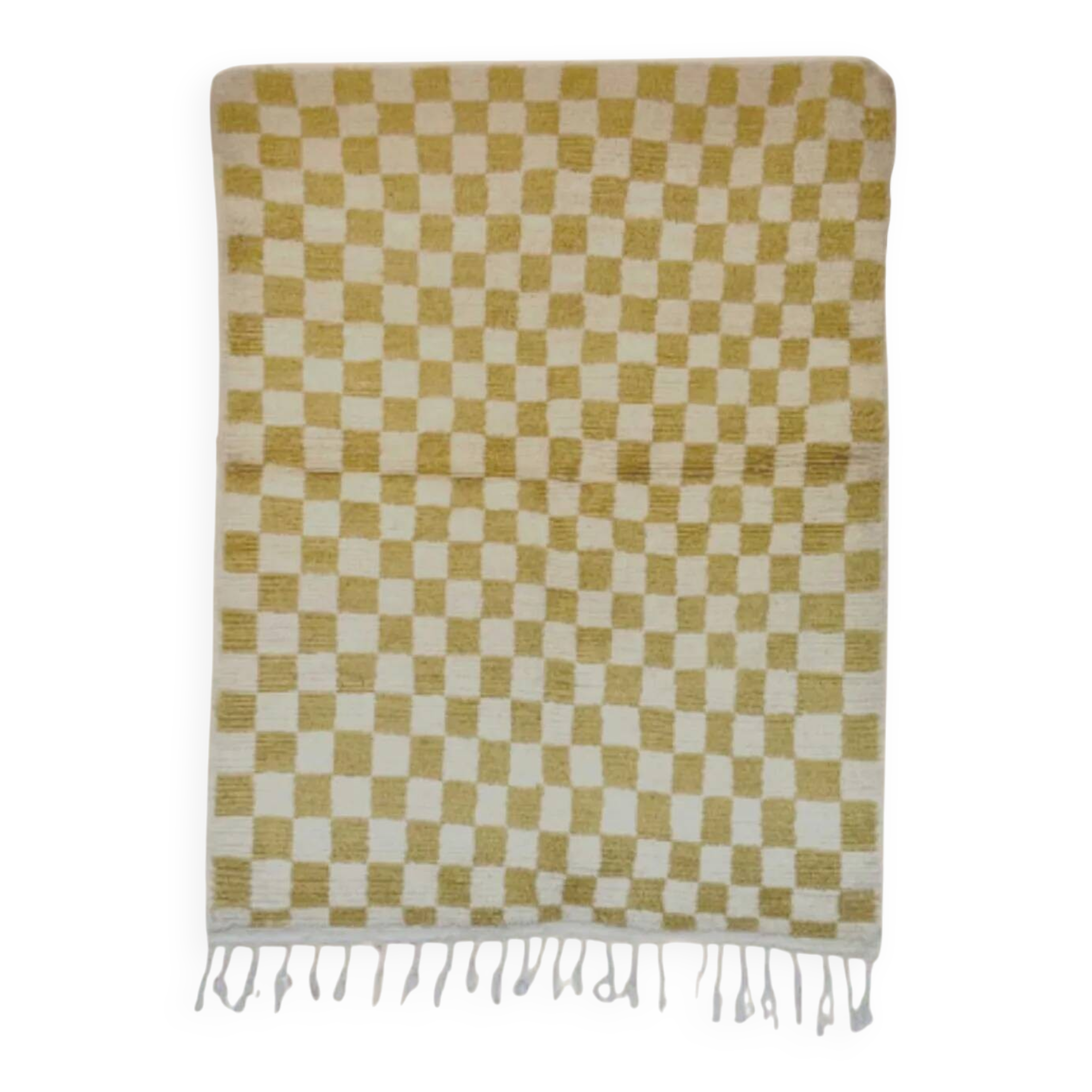 Beni Ouarain Berber rug • Lime green and yellow checkered pattern