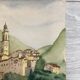 Signed watercolor of landscape with bell tower
