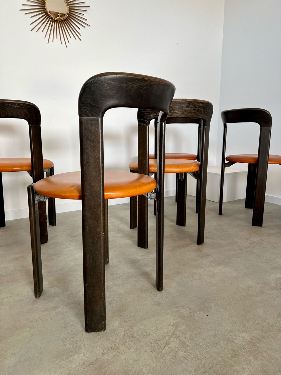 6 wooden chairs and imitation leather design Bruno Rey for Dietiker vintage year 60