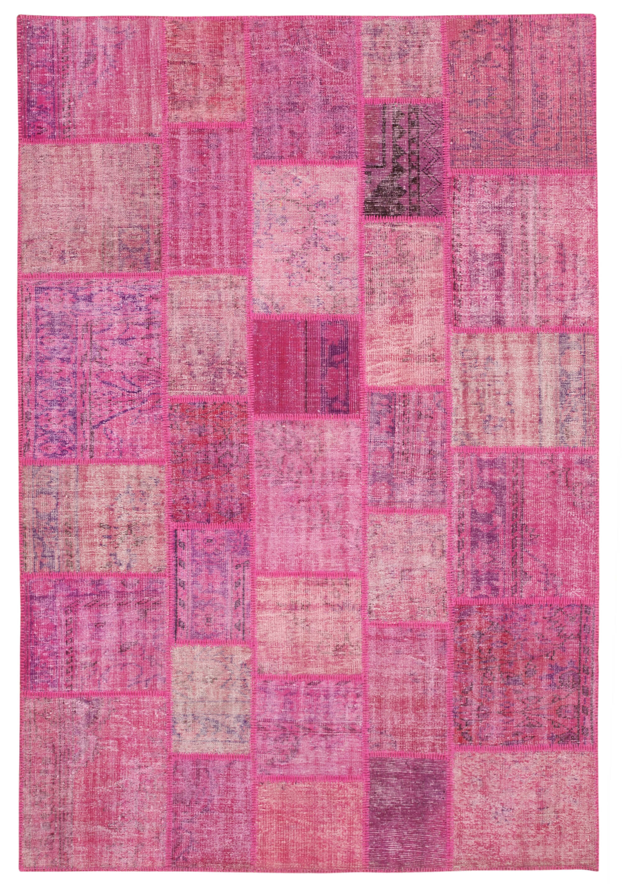 Handwoven oriental vintage 206 cm x 304 cm pink patchwork rug