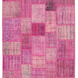 Handwoven oriental vintage 206 cm x 304 cm pink patchwork rug