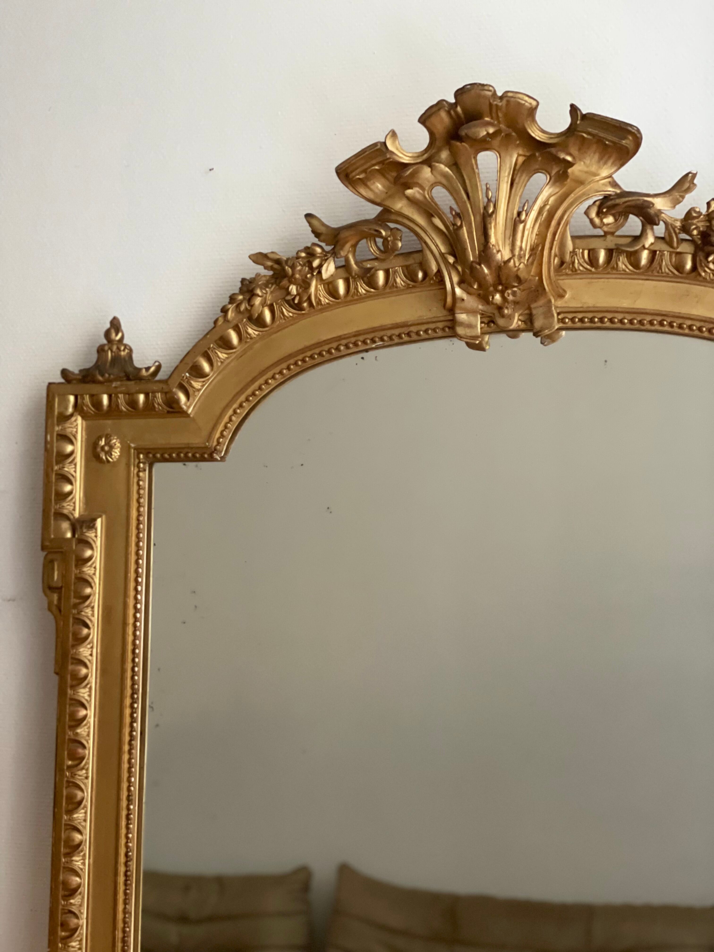 Antique napoleon mirror lll gilded pediment with rare gold leaf 103x182cm