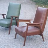 Pair of vintage Scandinavian style armchairs with moleskine compass legs from the 1950s