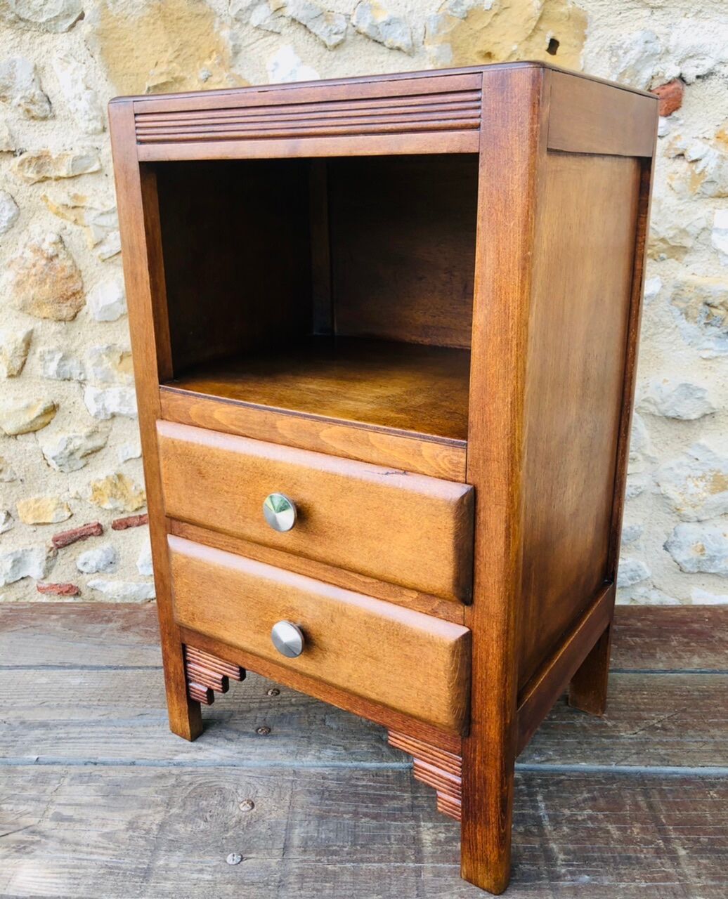Art Deco bedside, 2 drawers in walnut Circa 40 /50