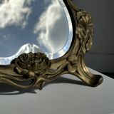 Art Deco style gilded bronze mirror with beveled glass H40cm
