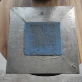 Vintage square mirror in wood covered with metal leaf, moldings in relief