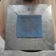 Vintage square mirror in wood covered with metal leaf, moldings in relief