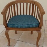 2 Colonial armchairs in natural solid wood with cane seats