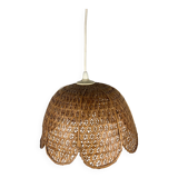 Flower-shaped pendant light, woven rattan, 1970