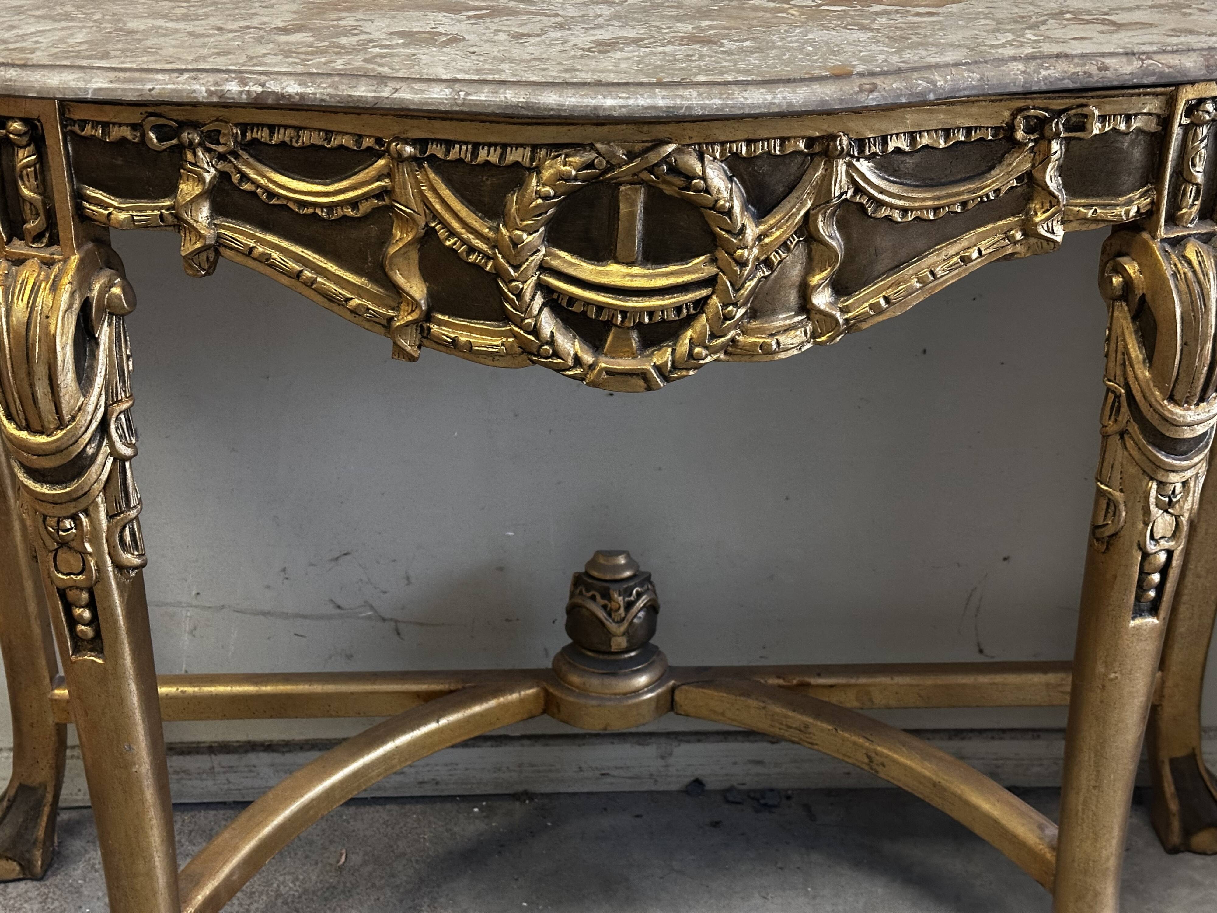 Hollywood Regency Console - Gilded Wood and Marble