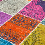 Hand-knotted anatolian contemporary 203 cm x 300 cm multicolor patchwork carpet