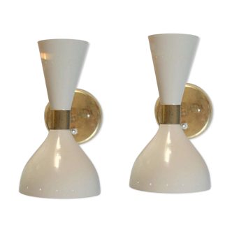 Paire d' appliques murale italienne style années 50's blanc ivoire